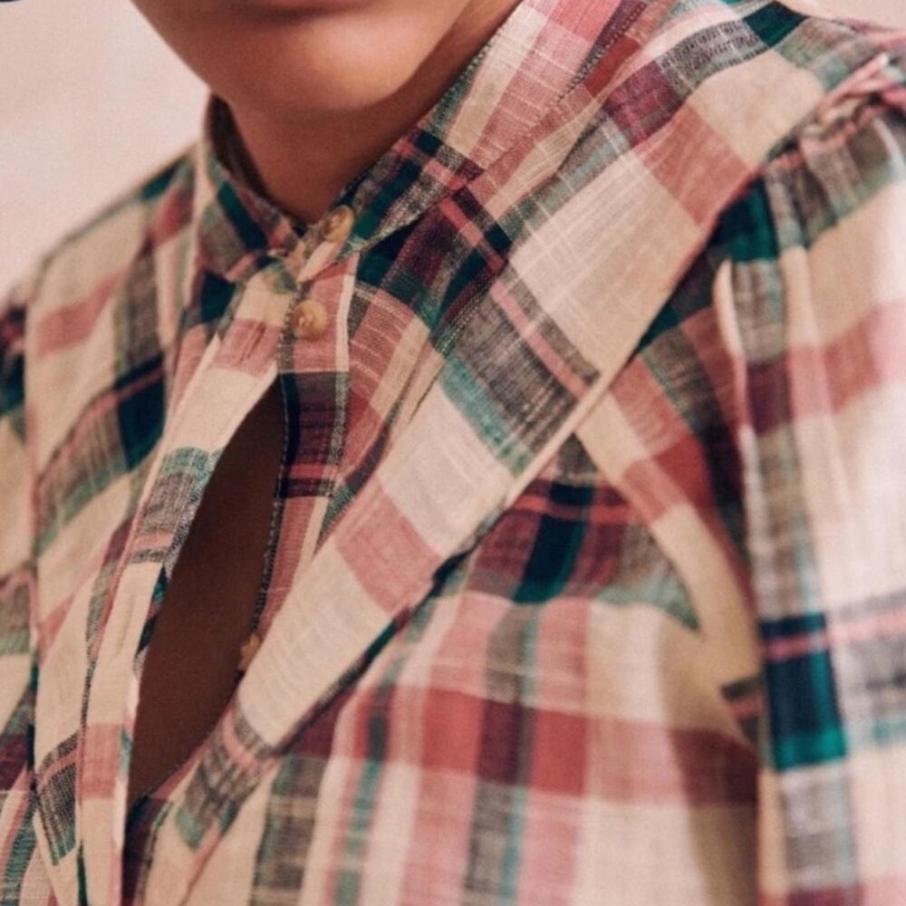 Sezane Doria San Francisco Checks Plaid Button Long Sleeve Shirt Blouse. - Picture 2 of 12